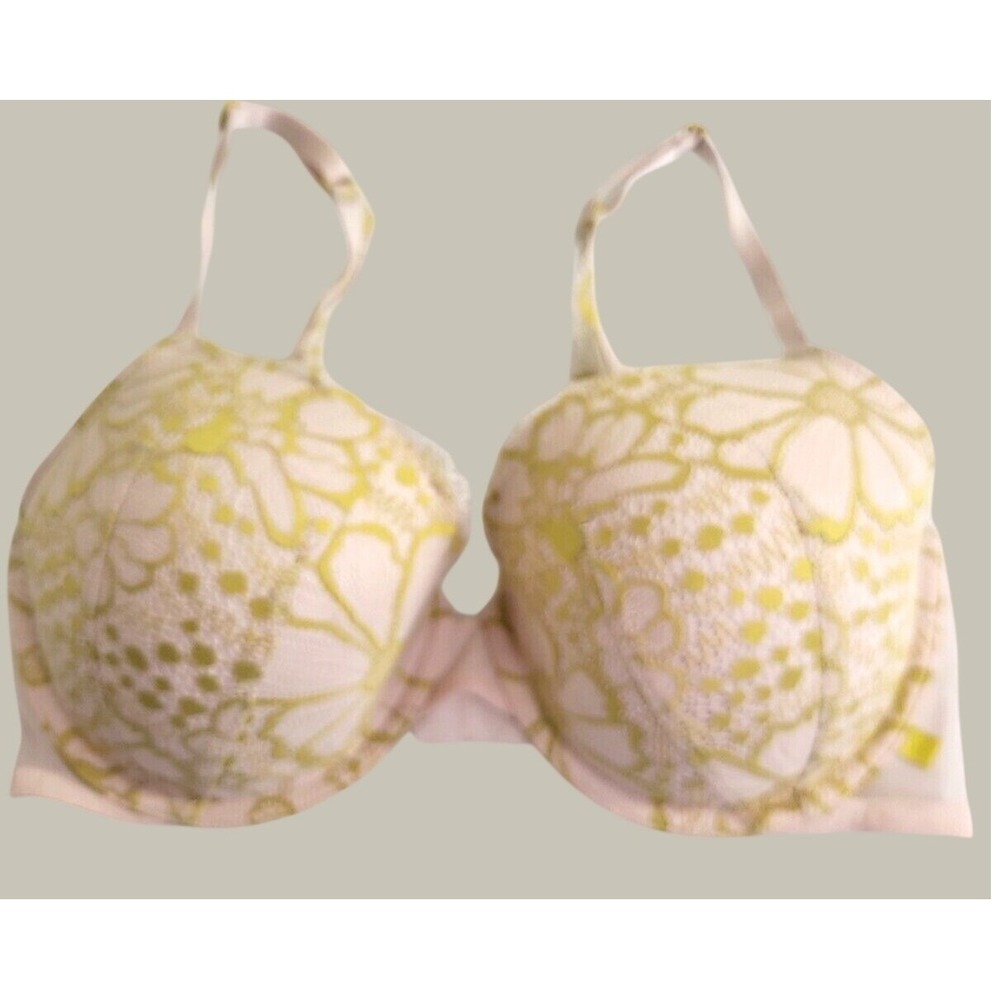 Victoria's Secret Green Pink Floral Lightly Lined Underwire Demi Bra Size 34DD